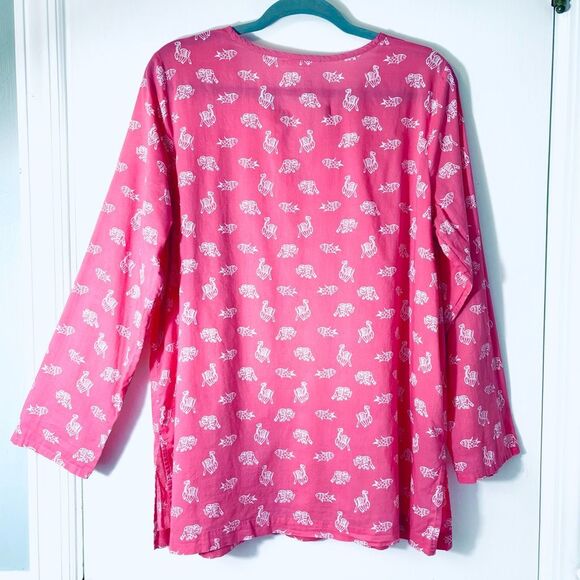J.Jill lightweight pink & white elephant fish camel fun print notch neck tunic - Picture 4 of 11